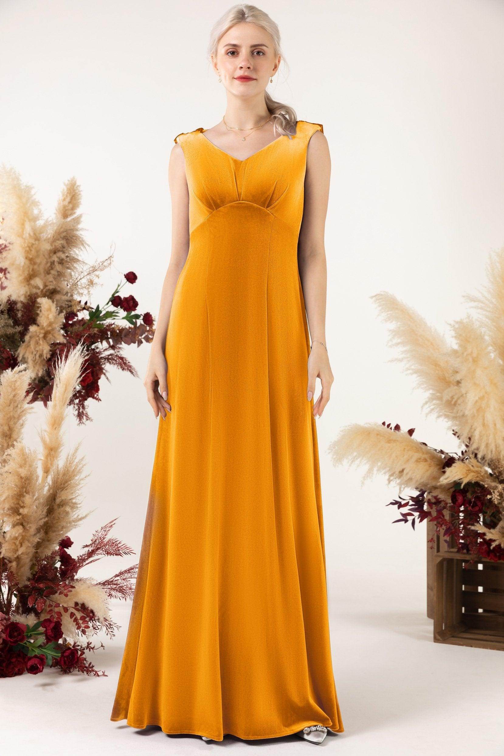 Sheath-Column Floor Length Velvet Bridesmaid Dress Formal Dresses CB0524 - COCOMELODY